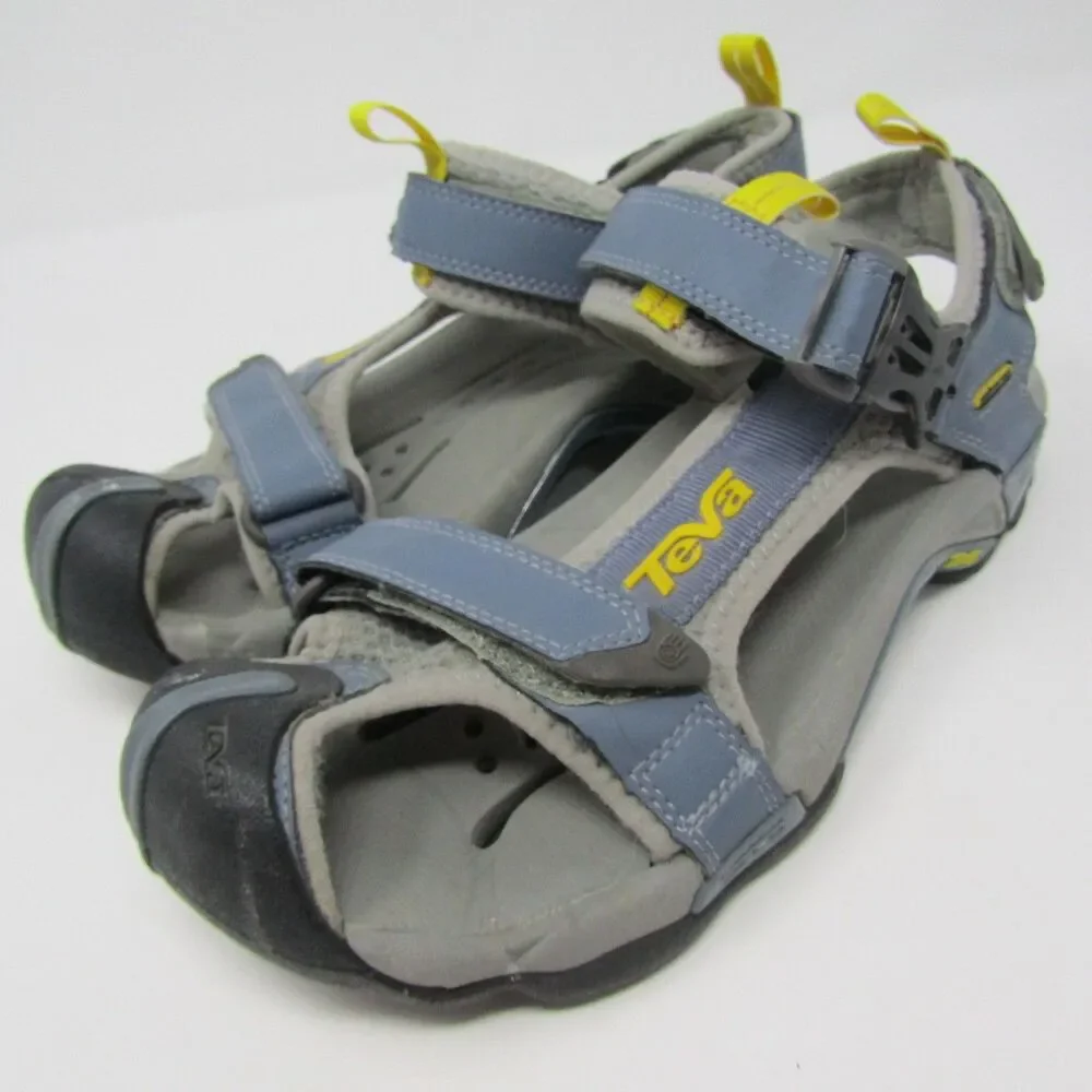 Teva Men's River Water Sandals Gray Blue Yellow Hook & Loop Adjustable US 7.5